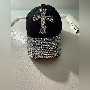 Black Cap with Silver Rhinestones and Cross